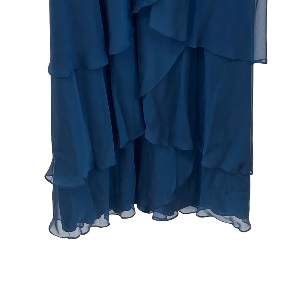 *Adrianna Papell Occ 6 Teal chiffon Ruffled Gown Flutter Sleeves Beaded Detail - Picture 6 of 12